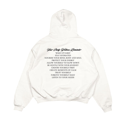 Aesthetic, motivasyon desenli, cozy, pinterest tarzı, günlük kullanıma uygun olarak pamuklu kumaştan üretilmiş oversize ekru renk hoodie.