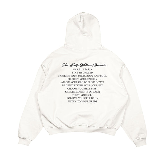 Aesthetic, motivasyon desenli, cozy, pinterest tarzı, günlük kullanıma uygun olarak pamuklu kumaştan üretilmiş oversize ekru renk hoodie.