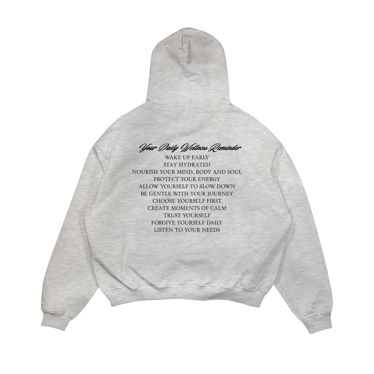 Aesthetic, motivasyon desenli, cozy, pinterest tarzı, günlük kullanıma uygun olarak pamuklu kumaştan üretilmiş oversize gri renk hoodie.