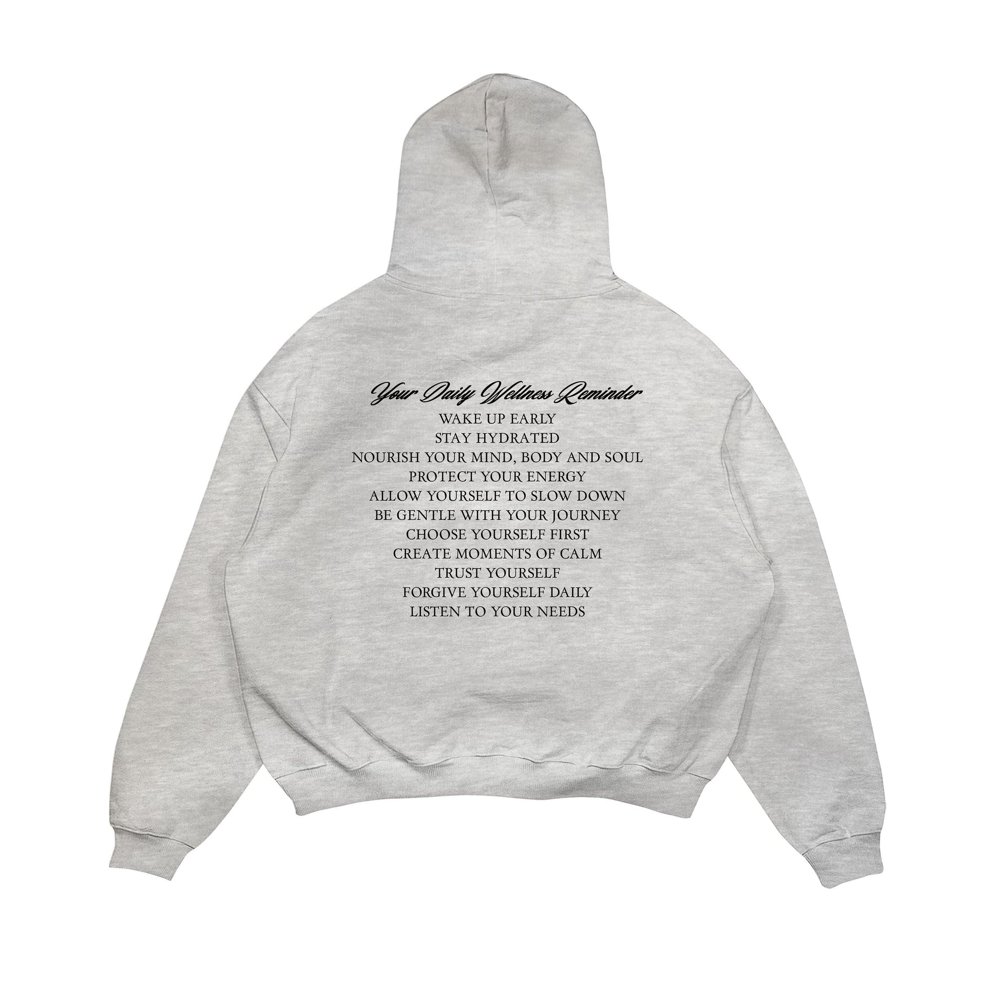 Aesthetic, motivasyon desenli, cozy, pinterest tarzı, günlük kullanıma uygun olarak pamuklu kumaştan üretilmiş oversize gri renk hoodie.