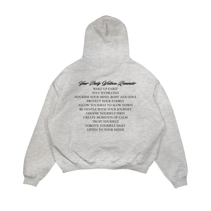 Aesthetic, motivasyon desenli, cozy, pinterest tarzı, günlük kullanıma uygun olarak pamuklu kumaştan üretilmiş oversize gri renk hoodie.