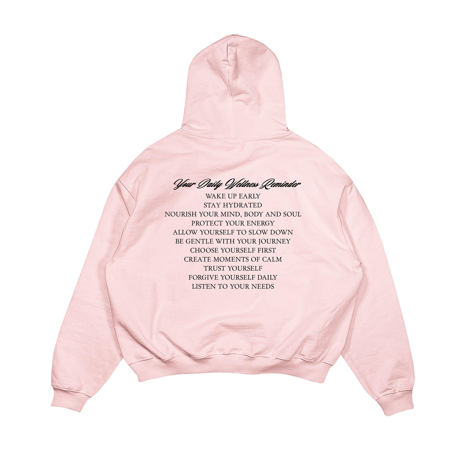 Aesthetic, motivasyon desenli, cozy, pinterest tarzı, günlük kullanıma uygun olarak pamuklu kumaştan üretilmiş oversize pembe renk hoodie.