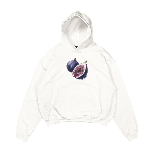 Aesthetic, incir desenli, cozy, pinterest tarzı, günlük kullanıma uygun olarak pamuklu kumaştan üretilmiş oversize ekru renk hoodie.