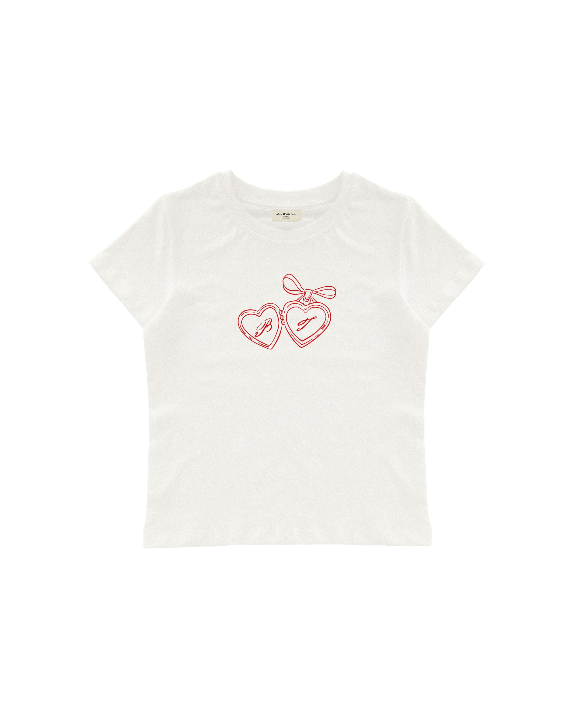 LETTERED HEART LOCKET BABY TEE - KİŞİSELLEŞTİRİLEBİLİR