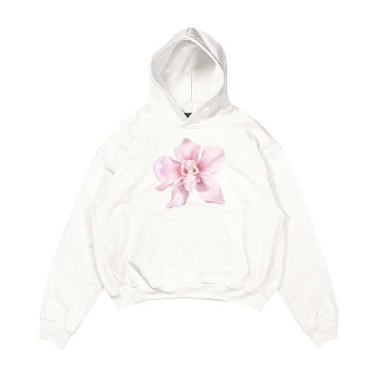 Aesthetic, lilyum çiçeği desenli, cozy, pinterest tarzı, günlük kullanıma uygun olarak pamuklu kumaştan üretilmiş oversize ekru renk hoodie.