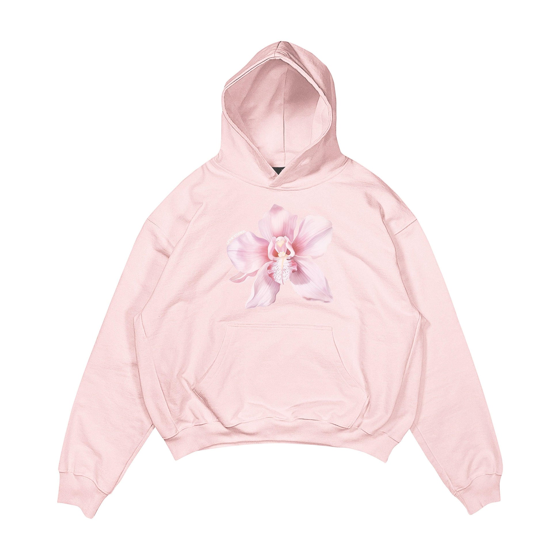 Aesthetic, lilyum çiçeği desenli, cozy, pinterest tarzı, günlük kullanıma uygun olarak pamuklu kumaştan üretilmiş oversize gri renk hoodie.