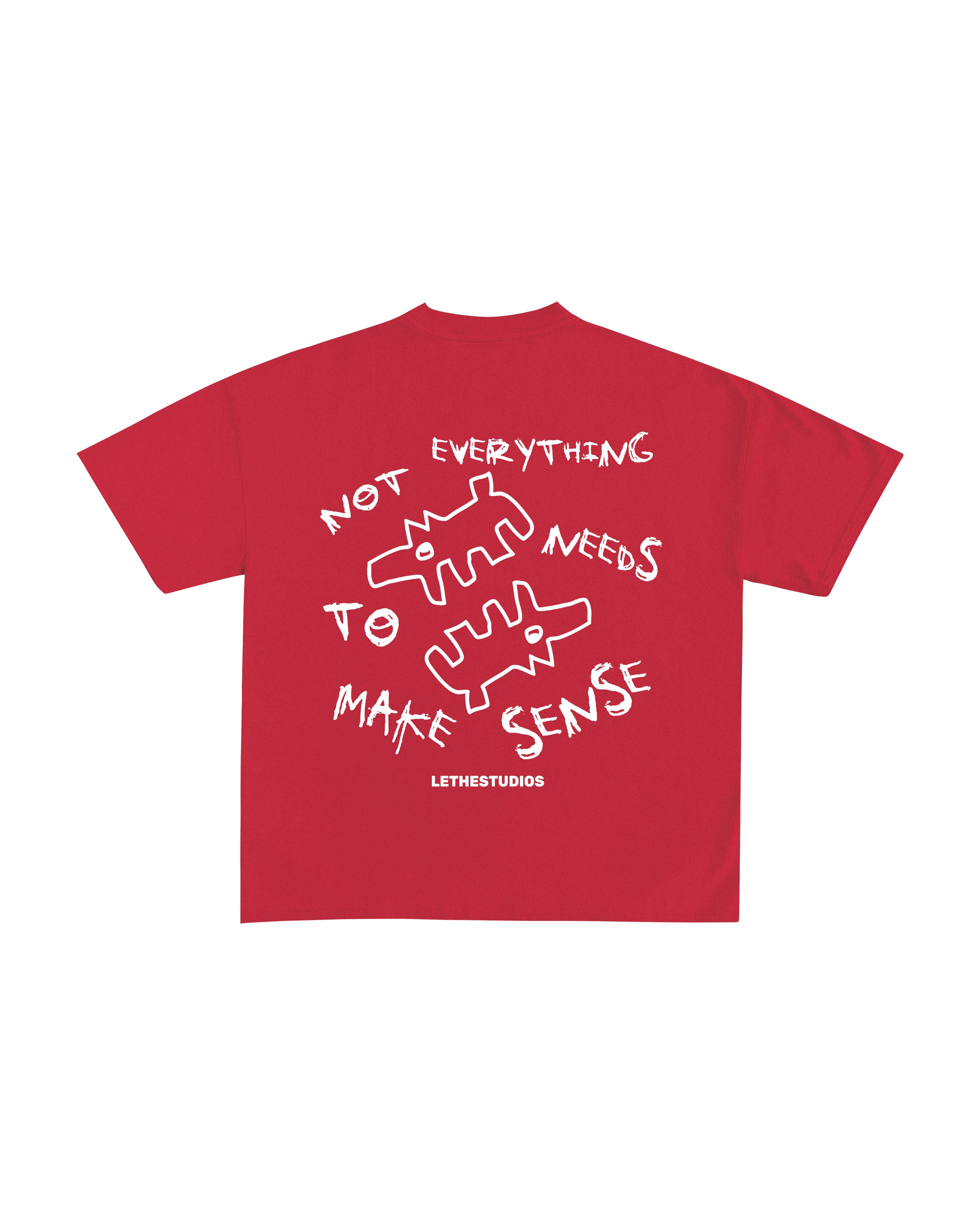 Make Sense T-Shirt - Kırmızı - Arka - Boxy Fit - Lethe Studios