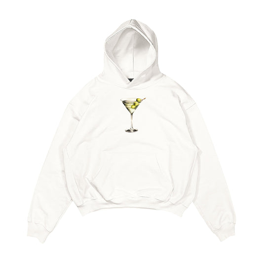 Aesthetic, martini desenli, cozy, pinterest tarzı, günlük kullanıma uygun olarak pamuklu kumaştan üretilmiş oversize ekru renk hoodie.
