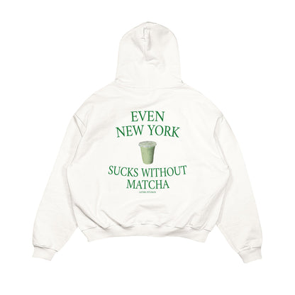 Aesthetic, matcha desenli, cozy, pinterest tarzı, günlük kullanıma uygun olarak pamuklu kumaştan üretilmiş oversize ekru renk hoodie.