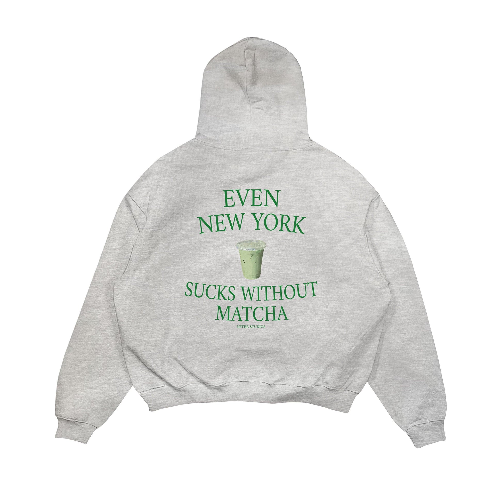 Aesthetic, matcha desenli, cozy, pinterest tarzı, günlük kullanıma uygun olarak pamuklu kumaştan üretilmiş oversize gri renk hoodie.