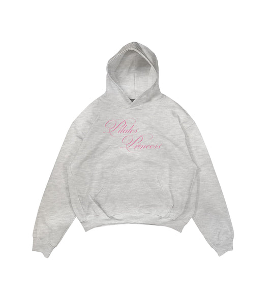 Aesthetic, pilates princess desenli, pinterest tarzı, pilates sevenlere özel, günlük kullanıma uygun olarak pamuklu kumaştan üretilmiş oversize gri hoodie.