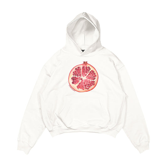 Aesthetic, nar desenli, cozy, pinterest tarzı, günlük kullanıma uygun olarak pamuklu kumaştan üretilmiş oversize ekru renk hoodie.