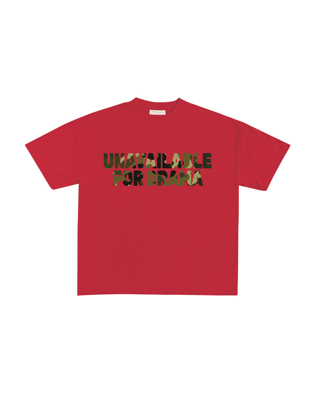 Unavailable For Drama T-Shirt - Kırmızı - Boxy Fit - Lethe Studios