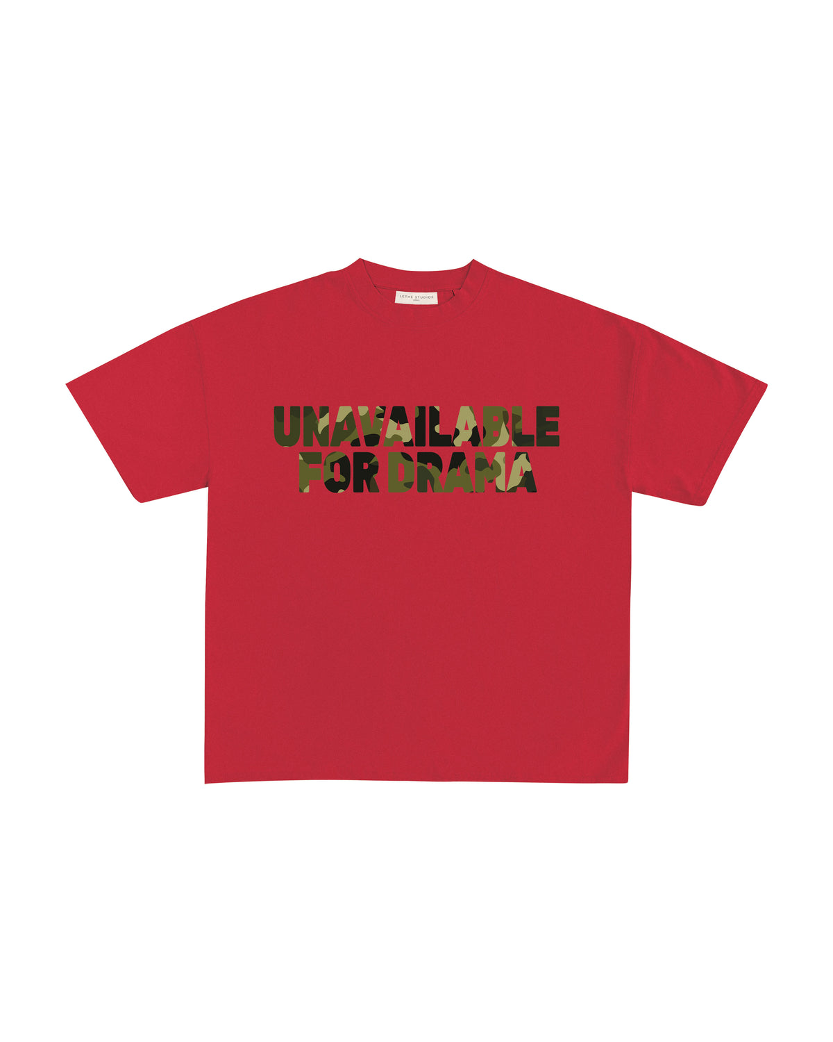 Unavailable For Drama T-Shirt - Kırmızı - Boxy Fit - Lethe Studios