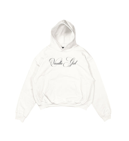 Aesthetic, vanilla girl desenli, pinterest tarzı, günlük kullanıma uygun olarak pamuklu kumaştan üretilmiş oversize ekru renk hoodie.