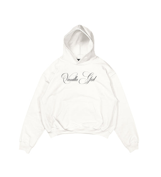 Aesthetic, vanilla girl desenli, pinterest tarzı, günlük kullanıma uygun olarak pamuklu kumaştan üretilmiş oversize ekru renk hoodie.