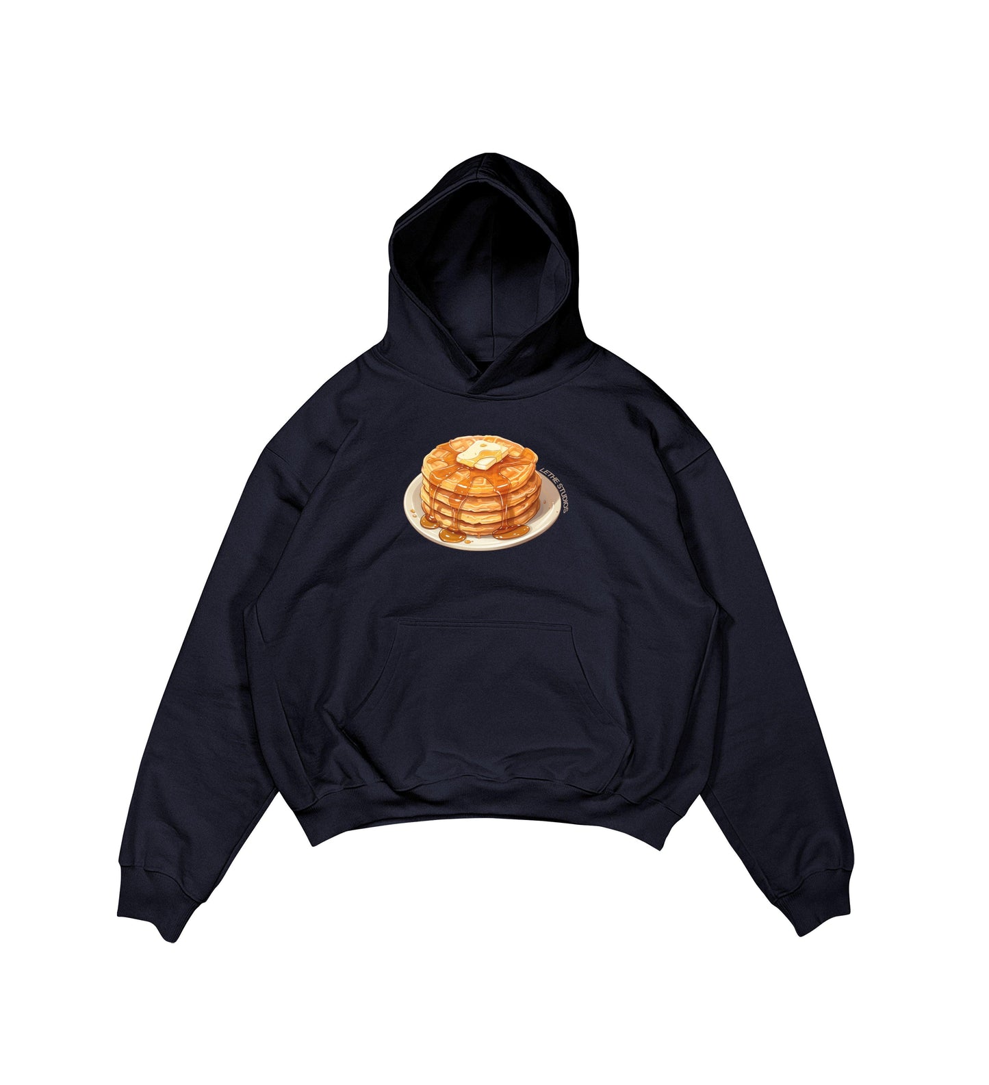 Aesthetic, waffle desenli, pinterest tarzı, günlük kullanıma uygun olarak pamuklu kumaştan üretilmiş oversize koyu lacivert renk hoodie.