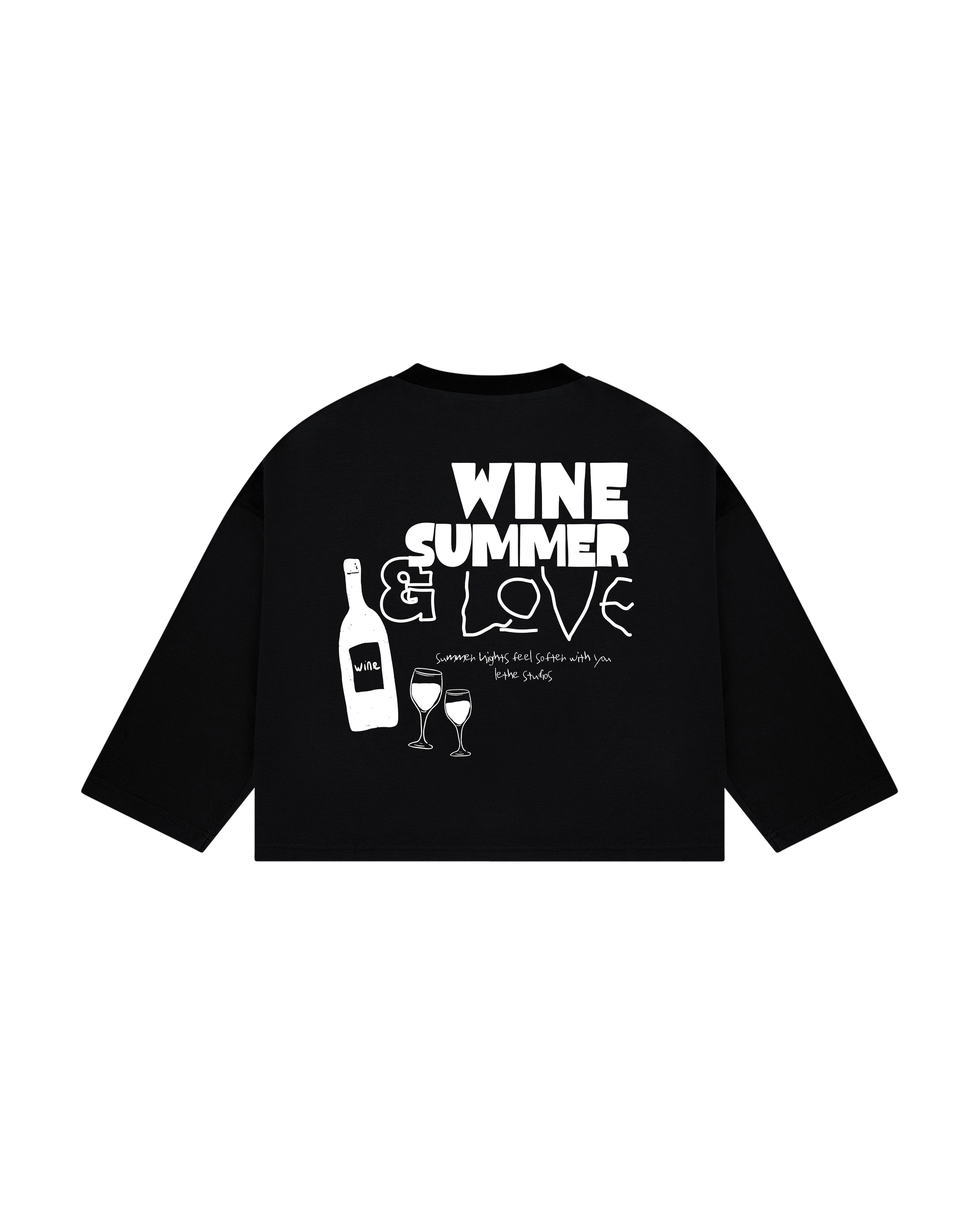 Wine, Summer & Love Uzun Kollu T-Shirt - Siyah - Uzun Kollu T-Shirt - Lethe Studios